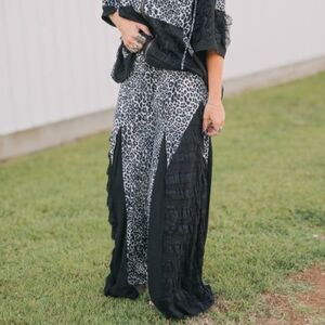 POL Wild Lace Black and White Leopard Print Pantsuit